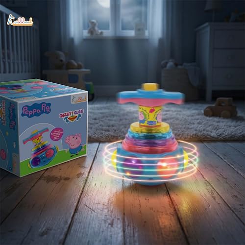 Image of Peppa Pig Dizzy Glow Top - Musical Spinning Top Toy with LED Flashing Lights,360 Degree Rotation Magic Spinner Lattoo- Birthday Gift for Kids Boys & Girls, Easy Twist & Play,3+ Years (Pink)