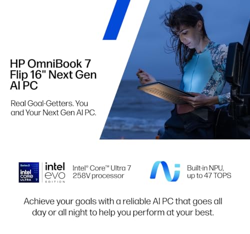Image of HP OmniBook 7 X Flip 16 inch 2 in 1 Laptop Copilot+ AI PC, 3K OLED Touchscreen Convertible Business Laptop, Intel Core Ultra 7(>i7-1355U) EVO+47 Tops NPU, 32GB LPDDR5 1TB SSD, Windows 11 Home, Backlit