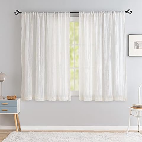 AUFENLLY Plicated Linen Sheer Curtains 63 Inch Length 2 Panels Linen Blended Modern Elegant Semi Sheer Curtains for Bedroom Living Room Rod Pocket 48 x 63 Inch 2 Panels, Natural White Cover