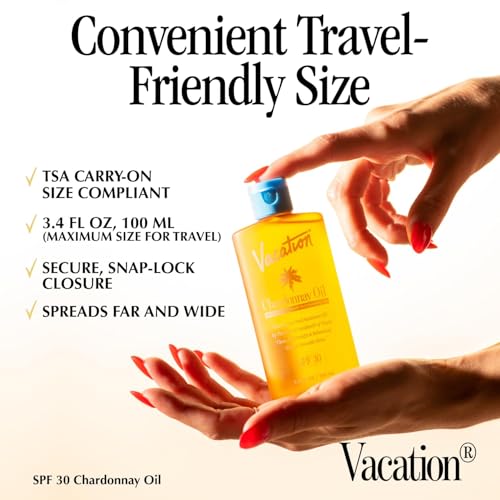 Image of Vacation Chardonnay Oil SPF 30 Sunscreen Oil, 3.4 Fluid Ounces, Pack of 2 - Hydrating, Lightweight, Reef Safe, Invisible, Water-Resistant, Travel Size