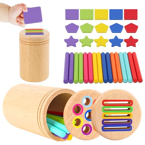 Image of RECEKA Montessori Toys for 3+ Years Old Boys Girls Toddlers Wooden Sensory Color Sorting Toys 4 5 Old Baby Fine Motor Skills Stacking Shape Sorters Educational Learning Matching Game