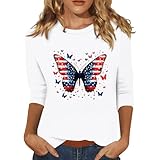 Womens Round Neck Casual Shirts 3/4 Sleeve Patriotic Flag Printed Blouse 250th Anniversary USA America 250 Tops