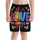 Noasqll LGBT Pride Rainbow Gay Love is All About Hearts All for Love Boys Swim Trunks Big Kids Bathing Suit Teen Quick Dry Board Shorts Youth Swimming Shorts Beach Swimwear X-Large