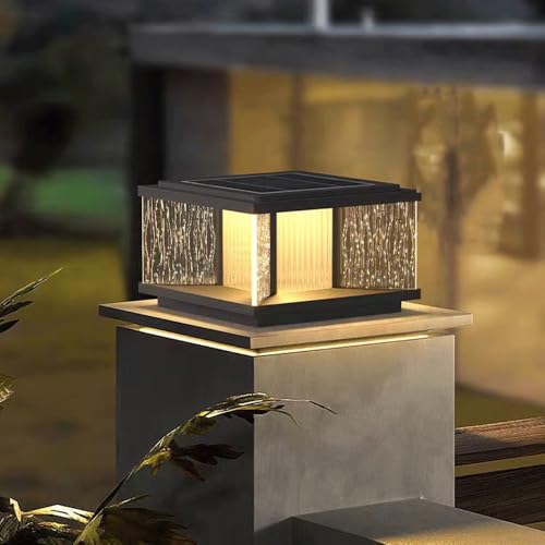 HZWJIA Stainless Steel Pillar Lamp Modern Luxury LED Solar Pillar Cap Lamp IP65 Waterproof Pillar Head Lamp Black Outdoor Waterproof Solar Pillar Lamp For Garden Villa Patio Pillar Lamp Diameter 11.8i