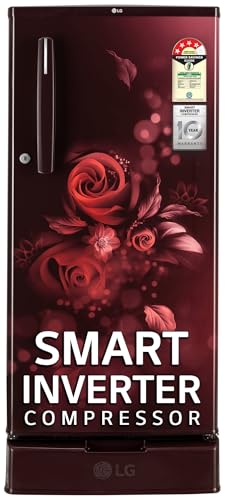 Image of LG 185 L, 4 Star, Direct-Cool, Smart Inverter Compressor, Single Door Refrigerator (GL-D199OSEY.ESEZPST, Scarlet Euphoria, Smart Connect, Solar Connect & Base stand with drawer)