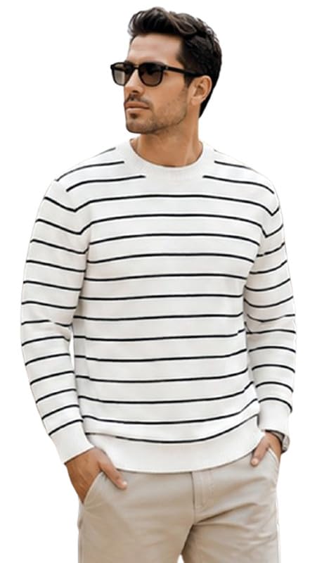 Men's Striped Full Sleeve Sweatshirt | Round Neck Casual Pullover...