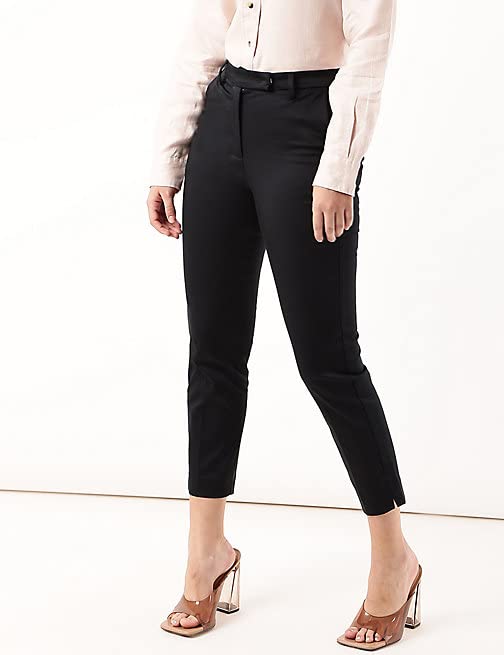 Image of Marks & Spencer Womens Solid Mid Rise Slim Fit Trouser