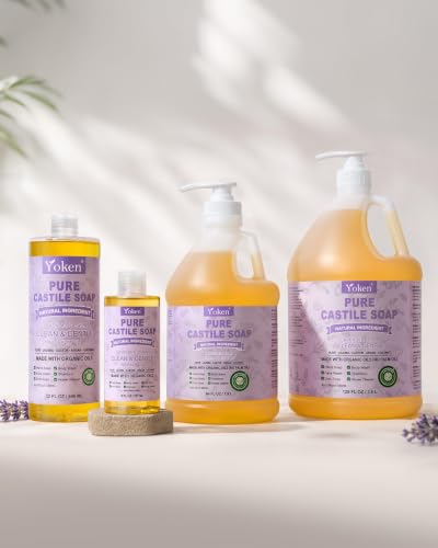 Image of Yoken Lavender Castile Soap Liquid 64 OZ, EWG Verified Made with Certified Organic Oils, Gentle Lavender Soap for Body Wash, Face, Hands, Dishes, Laundry & More, Vegan Organic Versatile Cleanser