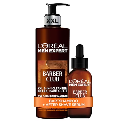 L'Oréal Men Expert Barber Club Set: XXL 3-in-1 Bartshampoo (400ml) & After Shave Serum (30ml), Bartpflege-Routine mit Zedernholzöl & 10% Panthenol gegen Schuppen & Irritationen