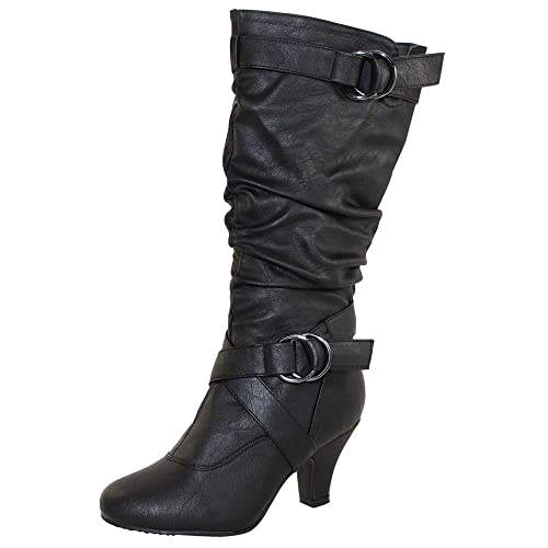TOP Moda Auto-2 Low Heel Round Toe Mid Knee High Calf Dress Boot - Main Image