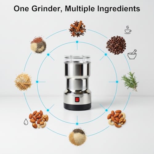 Image of Drumstone 𝟱 𝗬𝗲𝗮𝗿 𝗪𝗮𝗿𝗿𝗮𝗻𝘁𝘆 Domestic Stainless Steel Mixer Grinder for Coffee, Dry Spices, Herbs, Nuts & Grains | High-Speed Electric Grinding Machine | Multipurpose Kitchen Grinder|Silver