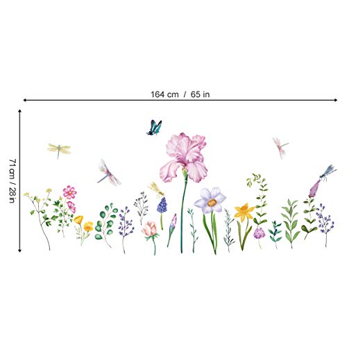 Decalmile Garden Flower Wall Decals Narcissus Iris Floral Dragonfly Wall Stickers Bedroom Living Room Tv Wall Home Decor #TOP3