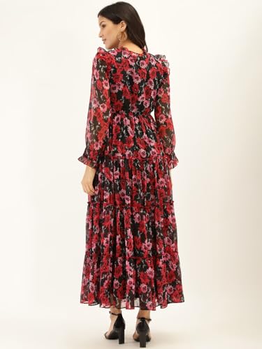 Litzo Women's Georgette A-Line Maxi Dress (L-57-S_Red