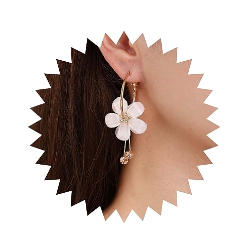Inateannal Vintage Pendientes De Flores Blancas Pendientes De Flores De Cristal Acrílico Esmalte Colgante De Flores Pendientes De Aro De Flores De Acrílico Joyas Para Mujeres Y Niñas