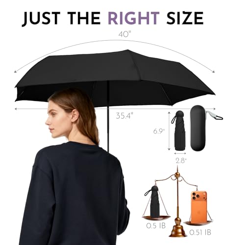 Image of LILAC Mini Travel Umbrella for Rain - 43 inch Large Coverage Small Compact Umbrella, Reinforced Strong Frame, Lightweight Portable Parasol with UPF 100+ UV Protection, Gifts for Adults, Seniors & Students