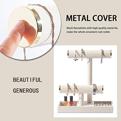 Image of ByKen 2 Tier Jewelry Holder,Necklace Bracelet Organizer Stand (Beige&Gold)