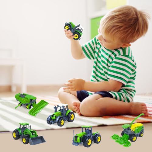 image for Tcvents 5 Pack Farm Tractor Toys, Die Cast Alloy Farm Trucks Tractor T