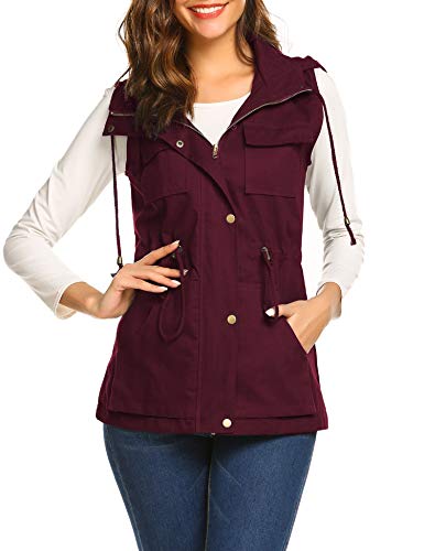 Beyove Womens Military Anorak Sleeveless Vest Safari Utility Drawstring Lightweight Hoodies Jacket with Pockets