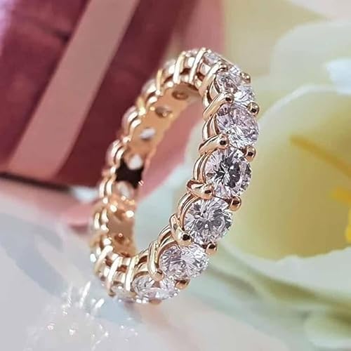 Purvika Jewels 3.50Ct Round Cut Lab Created Diamond Ring, Full Eternity Wedding Band, 14k Yellow Gold Plated 925 Sterling Silver