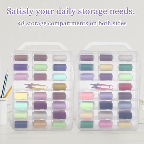 Image of EupHHonycs 2 PCS 46 Grids Sewing Organizer Double Sided Thread Box Storage Portable Clear Plastic Organizer Box for Embroidery Sewing Thread, Embroidery Floss, Needle, Beads, Small Crafts, Toy Cars