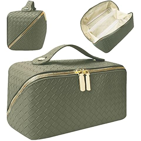 Kosmetiktasche für Frauen, 2023 Neue große Öffnung, Reise Makeup Tasche mit Griff und Trennwänden Cover