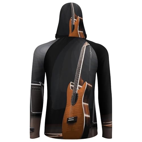 Men's Sun Shirts UPF 50+ Rash Guard Long Sleeve Sun Protection Hoodie Musical Instrument Guitar Lightweight Shirt XL White 6