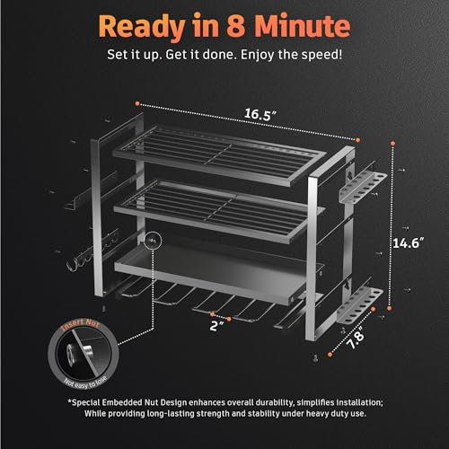 Power Tool Organizer Wall Mount, 4 Layer Drill Holder Wall Mount, Heavy Duty Metal Tool Shelf, Garage Tool Organizers and Storage Rack,Utility Storage Rack for Cordless Drill Charging Station-Black — view 4