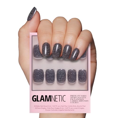 Glamnetic Press On Nails, Short Squoval Glossy, Fake Nails 30pc Nail Kit