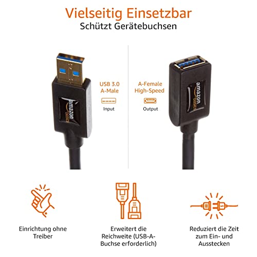 Amazon Basics USB 3.0-Verlängerungskabel (A-Stecker auf A-Buchse) 3 m (Abwärtskompatibilität zu USB 2.0 und 1.1), Schwarz… – Ansicht 4