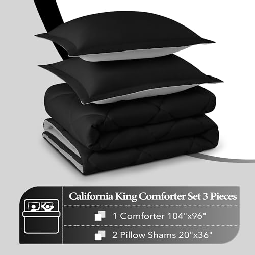 Image of downluxe California King Comforter Set - Black and Grey Cal King Comforter Set, Soft Bedding Sets for All Seasons - 3 Pieces - 1 Comforter (104 inchx96 inch) and 2 Pillow Shams(20 inchx36 inch)