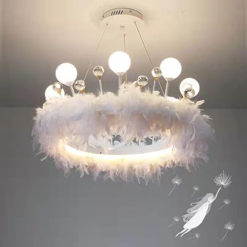 Suspension LED dimmable et chandelier en plumes blanc pour luminaire de chambre enfant