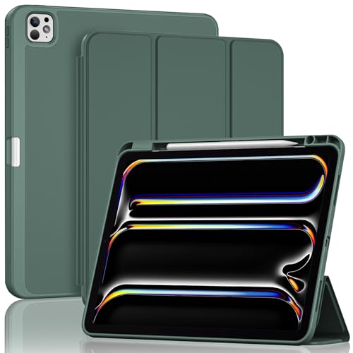 ProCase for iPad Pro 13 Inch Case M5 2025/M4 2024 with Pencil Holder iPad Pro 13 M4(Model: A3360 A3361 A3362 A2925 A2926 A3007) Trifold Stand Smart Folio with Soft TPU Back Cover -Mgreen