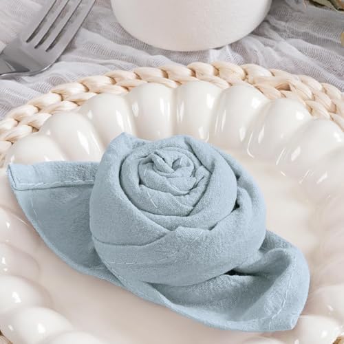 Image of MLMC 4 Pack Silver Blue Cloth Napkins Rustic Washable Cotton Linen Napkins Set of 4 17 inchx17 inch Reusable Dinner Napkins Cloth for Wedding Birthday Party Everyday Use Decor