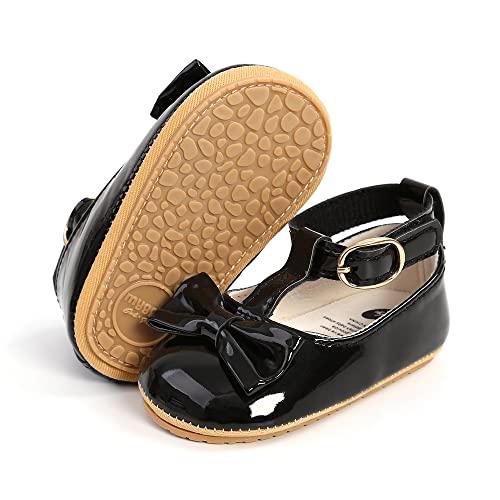 Image of HsdsBebe Infant Baby Girls Mary Jane Flats Bow Non-Slip Soft Sole Princess Toddler First Walkers Sneaker Wedding Dress Shoes