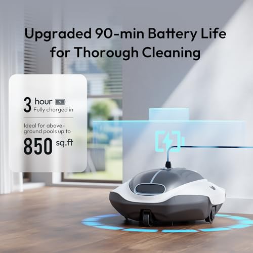 Image of Bubot 300P Above Ground Pool Vcuum, Cordless Robotic Pool Cleaner with Powerful Suction, DirtLock Tech 2.0, Smart Sensor, Double Filtering, Fast Charging, Up to 850 Sq.Ft, Light Grey