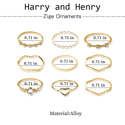 Harry And Henry 9Pcs Knuckle Stacking Rings For Teen Girls Gold Boho Rings For Women Vintage Gem Crystal Rings Joint Rings Dainty Cute Aesthetic Rings Gifts For Teen Girls thumb #3