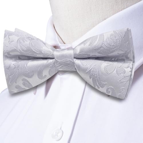 Image of Dubulle Mens Paisley Striped Bowtie Set Pre-tied Bowtie for Men and Pocket Square Set Wedding Business