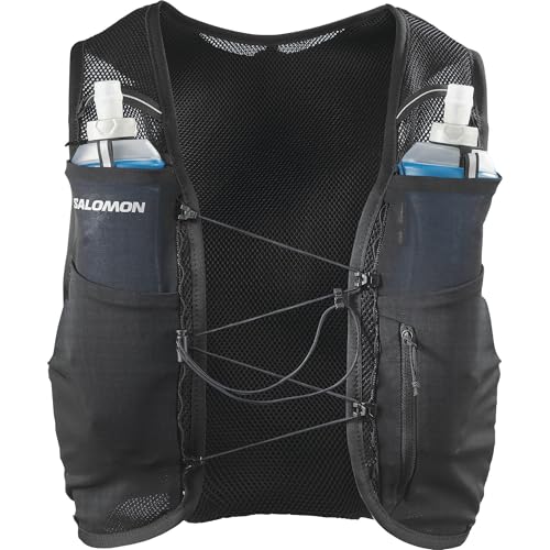 Gilet d'hydratation unisexe Salomon ADV Hydra 4, avec bouteille souple (2 x 500ml), course à pied, trekking et randonnée, noir, moyen