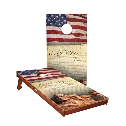 Skip's Garage We The People All Weather Cornhole Boards - Includes (2) Boards (Resin Bags) + (1) Case & (2) Edge Lights