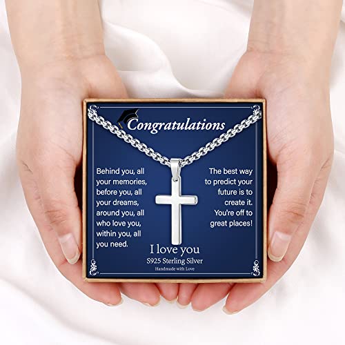 Graduation Gifts For Him, S925 Sterling Silver Cross Pendant Class Of 2023 Gifts Silver Cross Graduation Necklace High School College Senior Graduation Gifts For Boys Him Men 2023 Graduation Gifts #TOP4