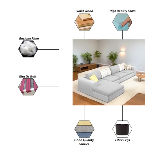 Image of Koza LHS 6 Seater L Shape Sofa Set for Living Room (Grey Fabric) Premium Fabric Sofa