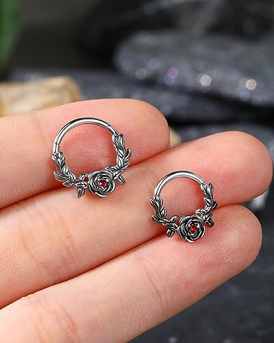 Jewseen Halloween Cartilage Hoop Rose Hinged Segment Rings Gothic Septum Rings 16g Daith Piercing Jewelry Helix Tragus Piercing Jewelry for Women Men4