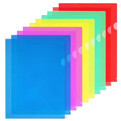 DITK-U 25 Pack L-Type Clear Plastic Folder A4 Letter Size Plastic Document Folder Project Pockets for School Office, 5 Colors