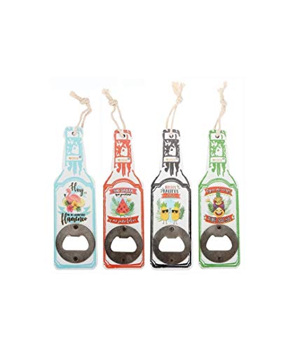 Lote de 20 Abrebotellas de Madera en Forma de Botella Diseño'Tropical' - Abridores, abre botellas originales y baratos para Detalles, recuerdos y Regalos de Bodas, Bautizos y Comuniones