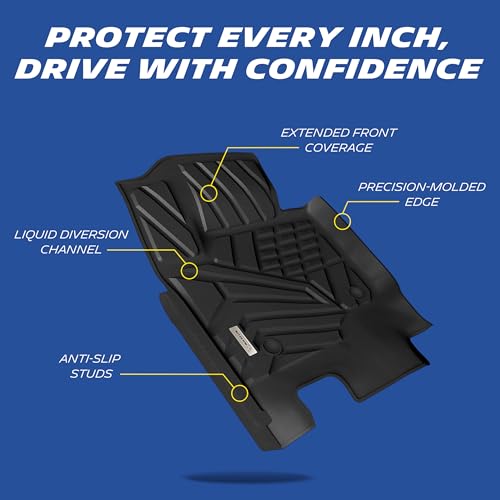 Image of Michelin Vehicle Mats for 2017-2026 Ford F250 /F350 /F450 /F550 Crew Cab | Fit Bucket Seat / With 2nd Row Under Seat Storage, All-Weather TPE Custom Fit Floor Mats and Truck Liner, 3 PCS, Elite