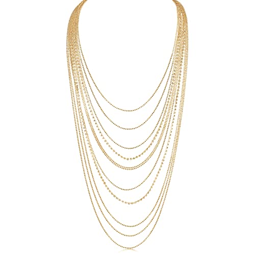Humble Chic Rhinestone Sparkly Necklace for Women - Chunky Gold