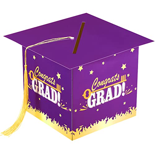 Image of Outus 2026 Grad Card Box with Tassel Congrats Graduation Cap Card Holder for Graduation Gift Box Party Supplies(Purple,Stylish)