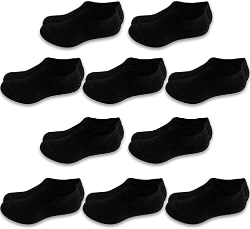 Cozi Foot 10 Pairs Boys Girls No Show Socks Cotton Non Slip Low Cut Socks (Medium, C02-Black)