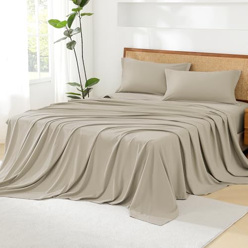 Image of Litanika Light Hazel Queen Size Comforter Set with Sheets - 7 Pieces Bed in a Bag Queen Boho Tufted Complete Bedding Sets with Comforter, Sheets, Pillowcases & Shams