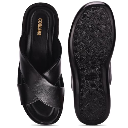 Image of Liberty Coolers Black Slippers for Men - PU Slip-On Comfort Wear